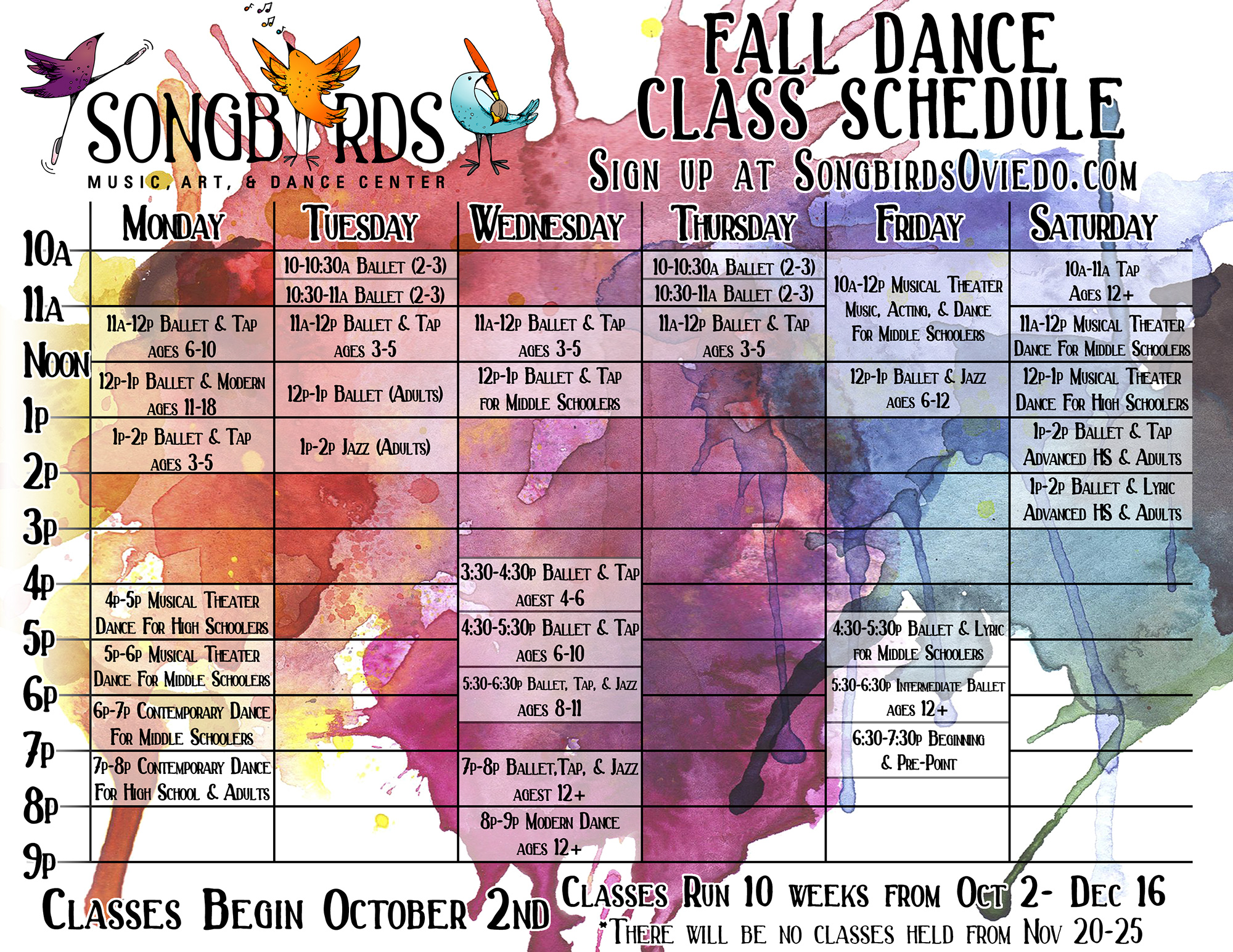 Fall Dance Schedule